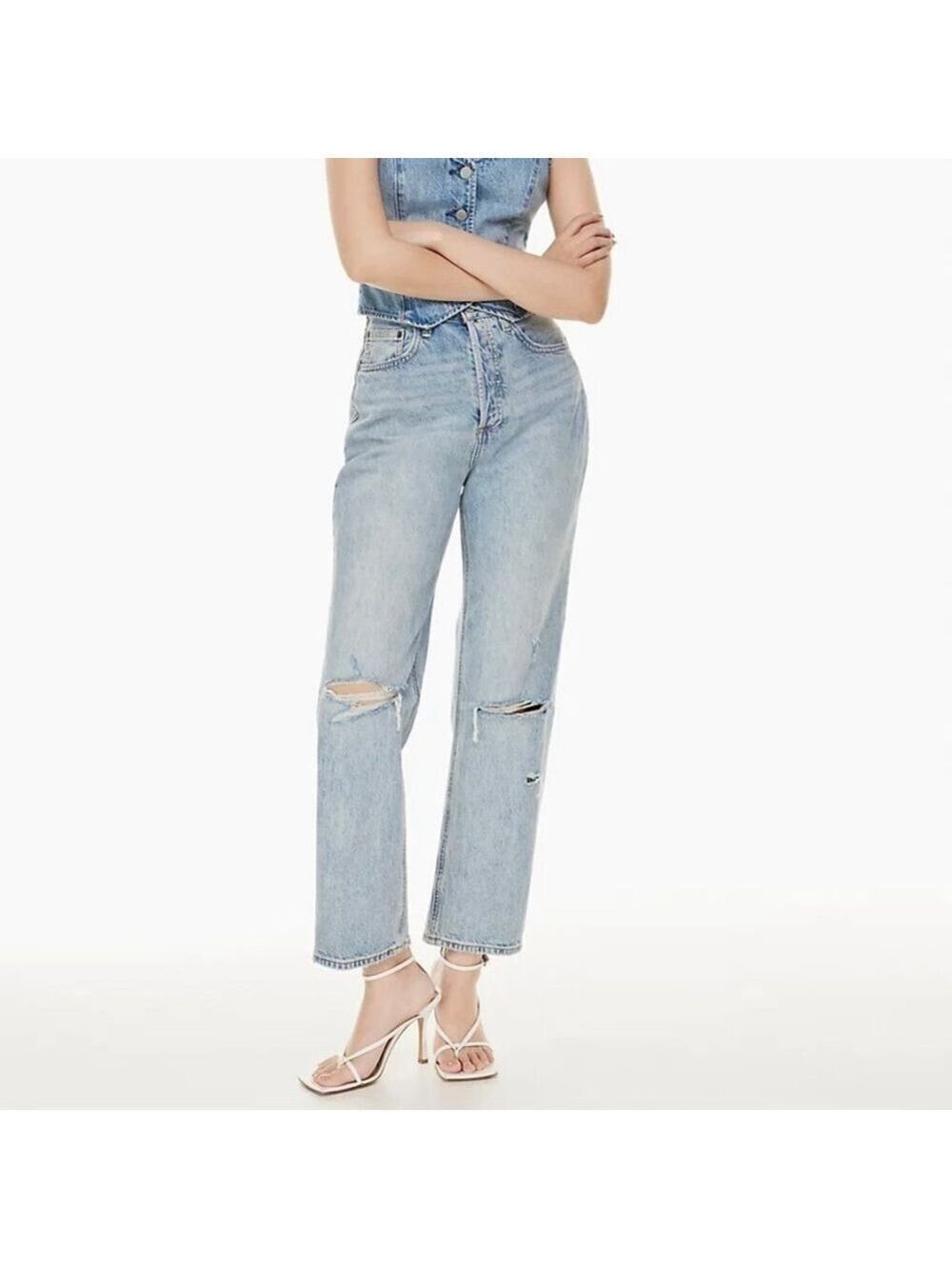 Denim Forum The Joni High Rise Loose Jeans size 23 Distressed
